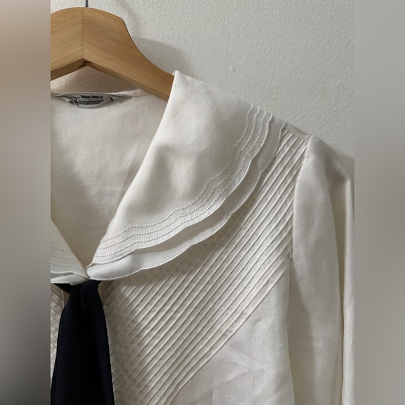 Delicate White Blouse Black Tie Accent JAPAN - Picture 3 of 8